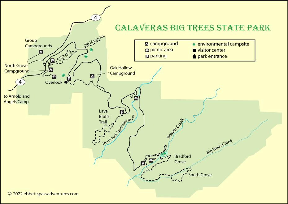 map of Calaveras Big Trees State Park, California