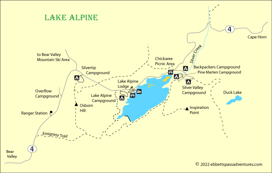map of Lake Alpine, Stanislaus National Forest, California