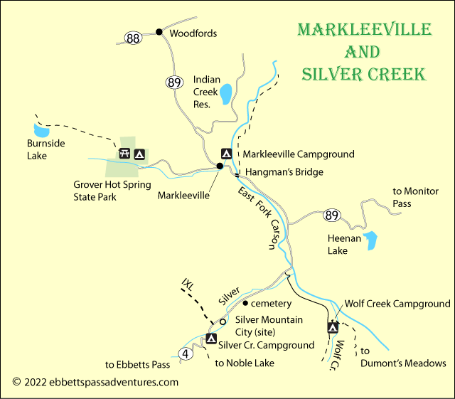 Markleeville and Silver Creek map, Alpine county, CA