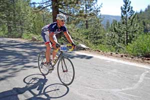 Death Ride cyclist on Ebbetts Pass, CA