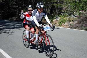 tandem cyclists in the Death Ride on Ebbetts Pass, CA