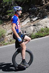 unicyclist on the Death Ride, Ebbetts Pass, CA